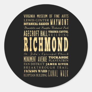 Richmond City if Virginia Typography Art Classic Round Sticker