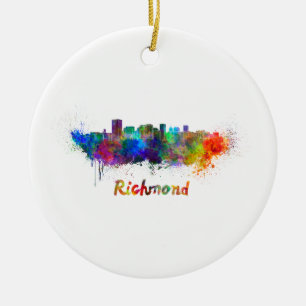 Richmond skyline in watercolor ceramic ornament