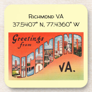 Richmond VA, Map Coordinates, Vintage Style Coaster