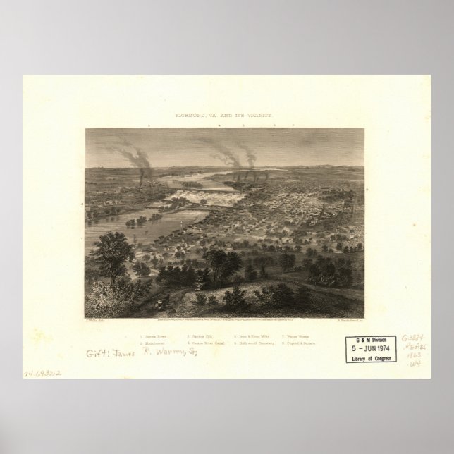 Richmond Virginia 1863 Antique Panoramic Map Poster (Front)