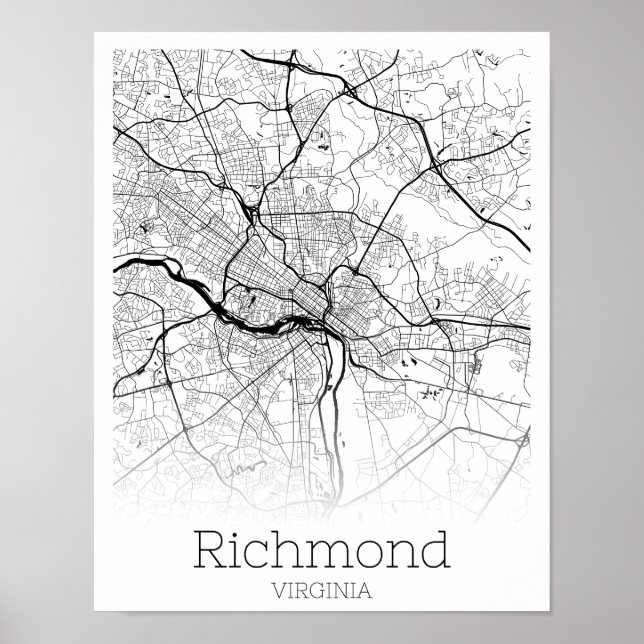 Richmond Virginia City Road Map Instant Download Poster (Front)