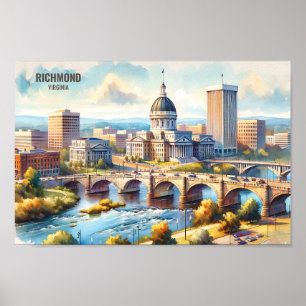 Richmond Virginia Famous Travel Places watercolor Poster