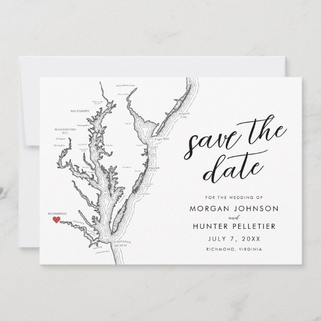 Richmond Virginia Map Modern Wedding Save The Date (Front)