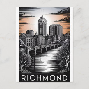 Richmond Virginia Skyline Black White Woodcut Holiday Postcard