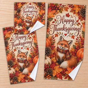 Richness of Fall Fox Thanksgiving Illustration Bath Towel Set