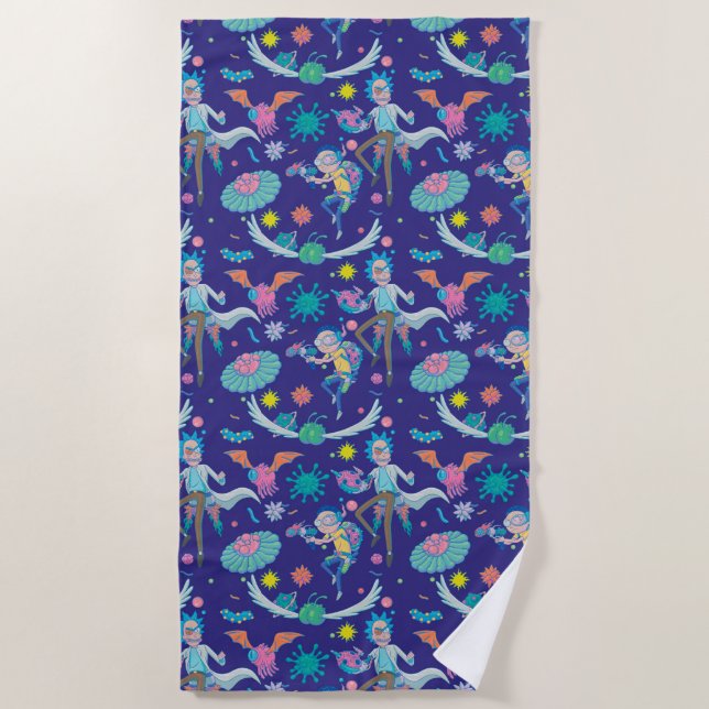 RICK AND MORTY™ | Among Infected Cells Pattern Beach Towel (Front)