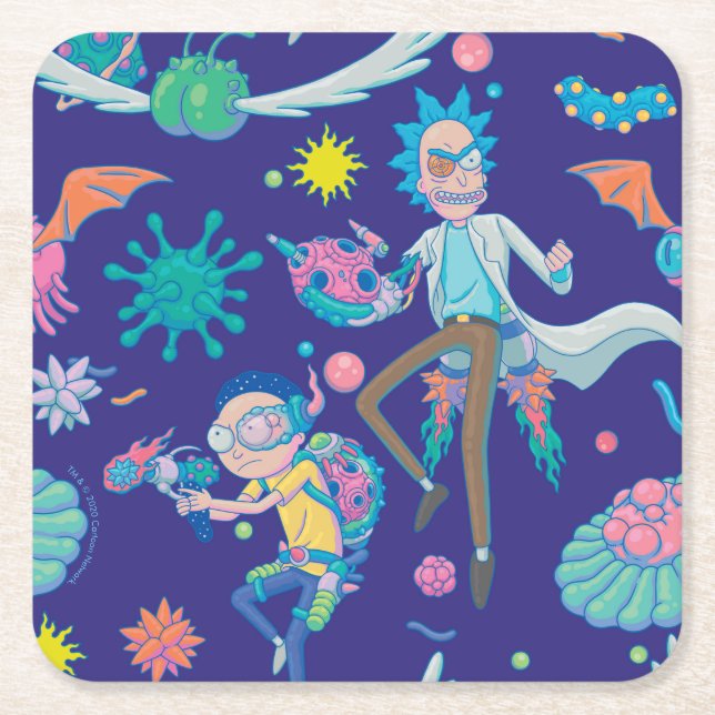 RICK AND MORTY™ | Among Infected Cells Pattern Square Paper Coaster (Front)