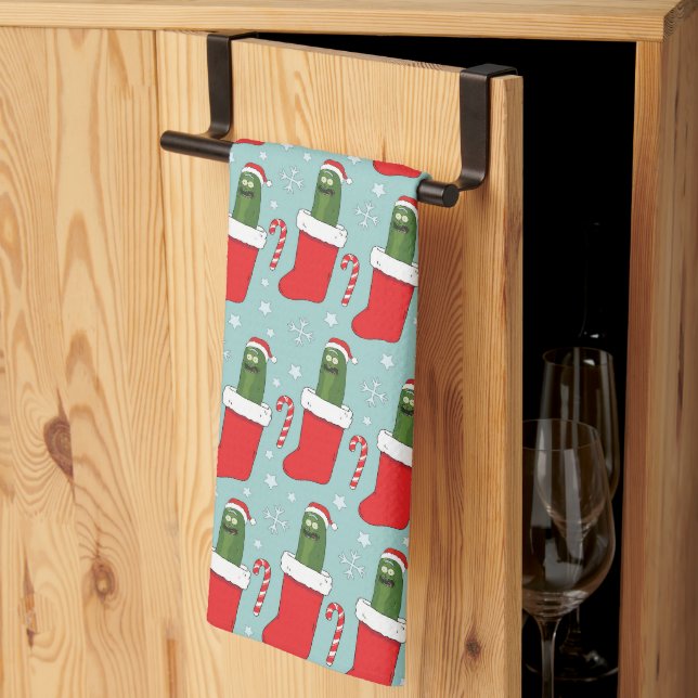 Rick and Morty | Christmas Pickle Rick Pattern Kitchen Towel (Thirds Fold)