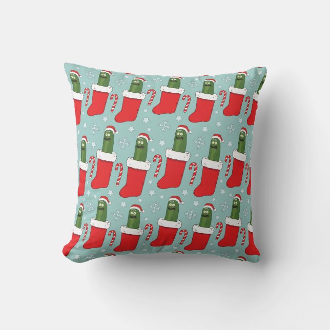 Rick and Morty | Christmas Pickle Rick Pattern Throw Pillow (Front)