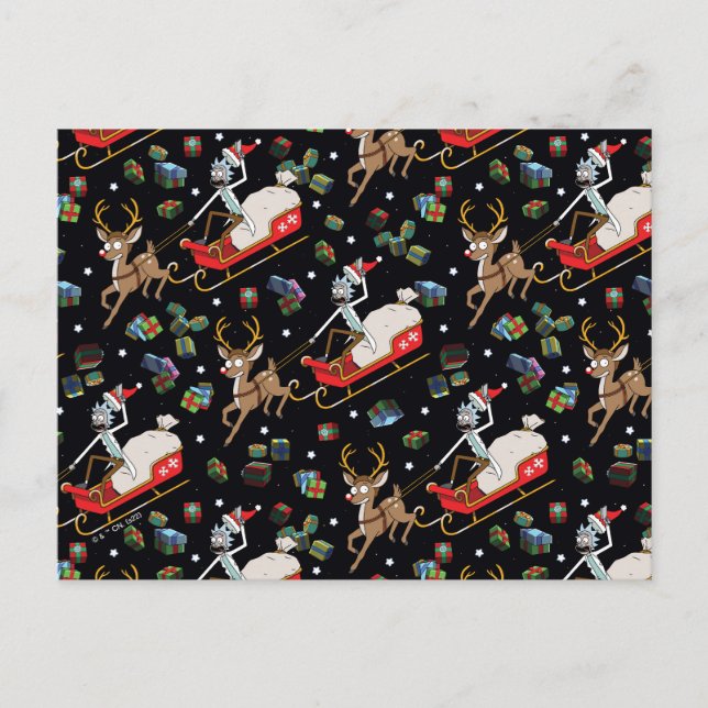 Rick and Morty | Christmas Reindeer Sleigh Pattern Holiday Postcard (Front)