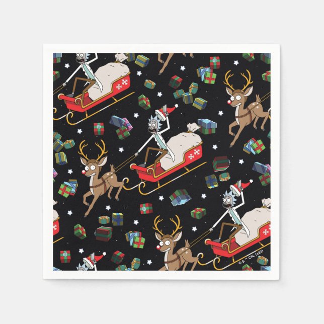 Rick and Morty | Christmas Reindeer Sleigh Pattern Napkin (Front)