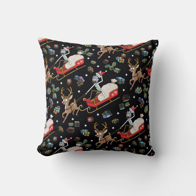 Rick and Morty | Christmas Reindeer Sleigh Pattern Throw Pillow (Front)