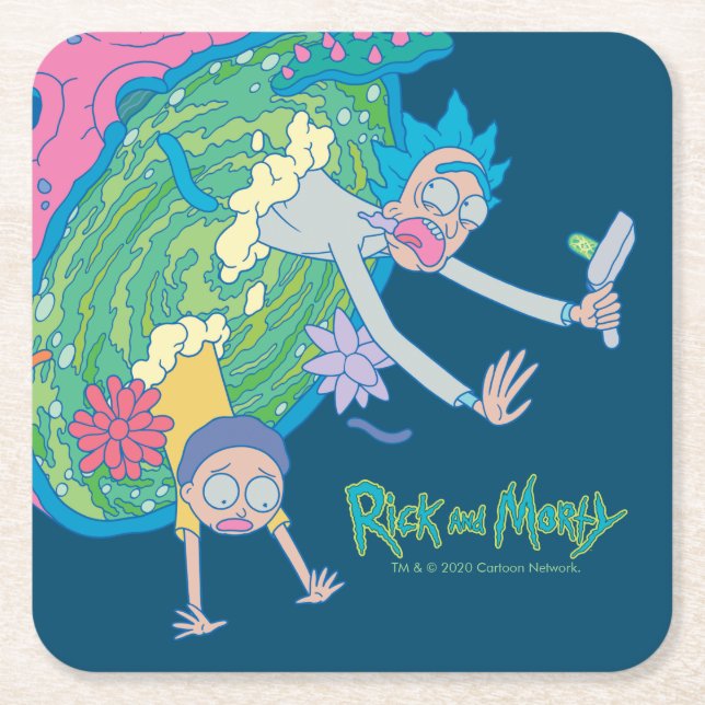 RICK AND MORTY™ | Falling From Infected Portal Square Paper Coaster (Front)