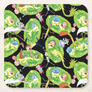 RICK AND MORTY™ Falling Through Portals Pattern Square Paper Coaster
