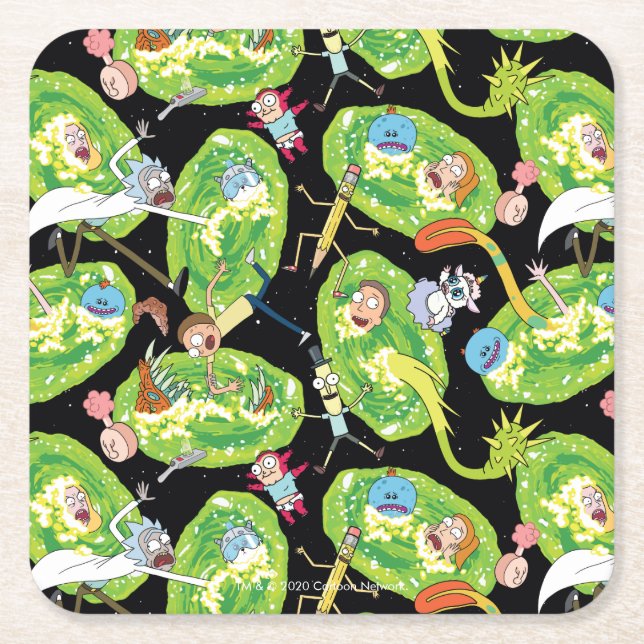 RICK AND MORTY™ | Falling Through Portals Pattern Square Paper Coaster (Front)