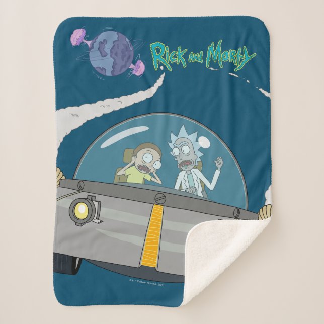 RICK AND MORTY™ | Flying Off In Space Ship Sherpa Blanket (Front)