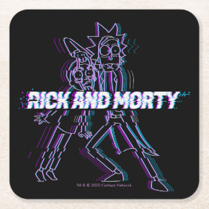 RICK AND MORTY™   Glitched Rick And Morty Square Paper Coaster