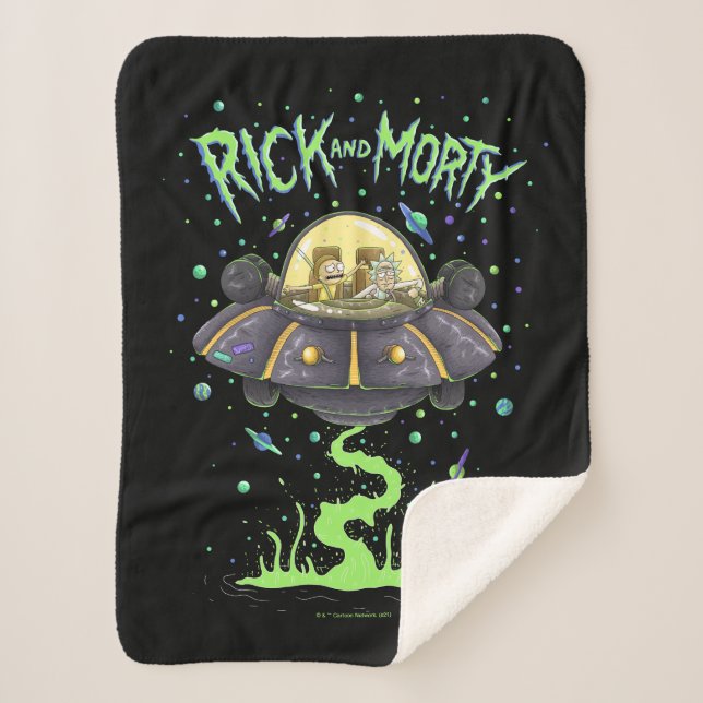 RICK AND MORTY™ | Illustrated Space Flight Graphic Sherpa Blanket (Front)