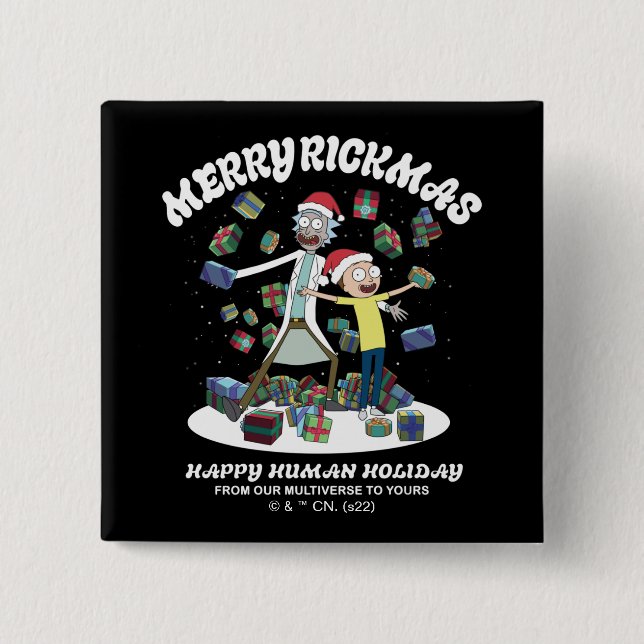 Rick and Morty | Merry Rickmas Presents 2 Inch Square Button (Front)