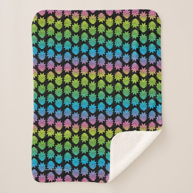RICK AND MORTY™ | Rainbow Rick Head pattern Sherpa Blanket (Front)