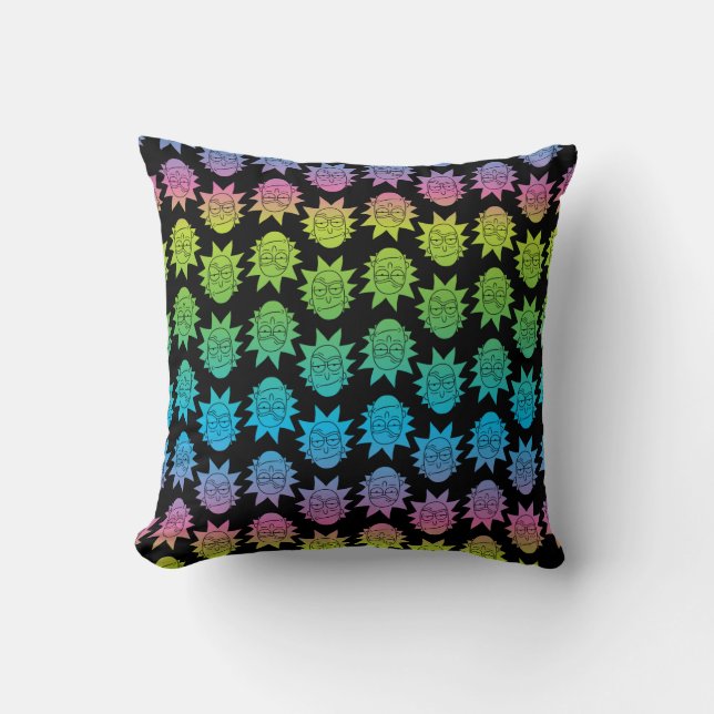 RICK AND MORTY™ | Rainbow Rick Head pattern Throw Pillow (Front)