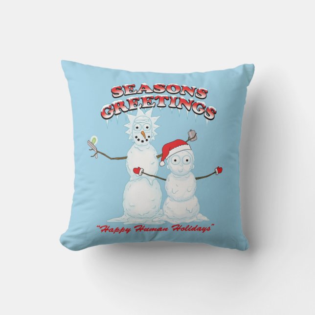 Rick and Morty | Snowmen Season's Greetings Throw Pillow (Front)