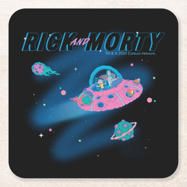 RICK AND MORTY™ | Travelling Through Space Square Paper Coaster (Front)