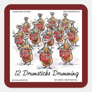 Rick London "12 Drumsticks Drumming" Christmas  Square Sticker