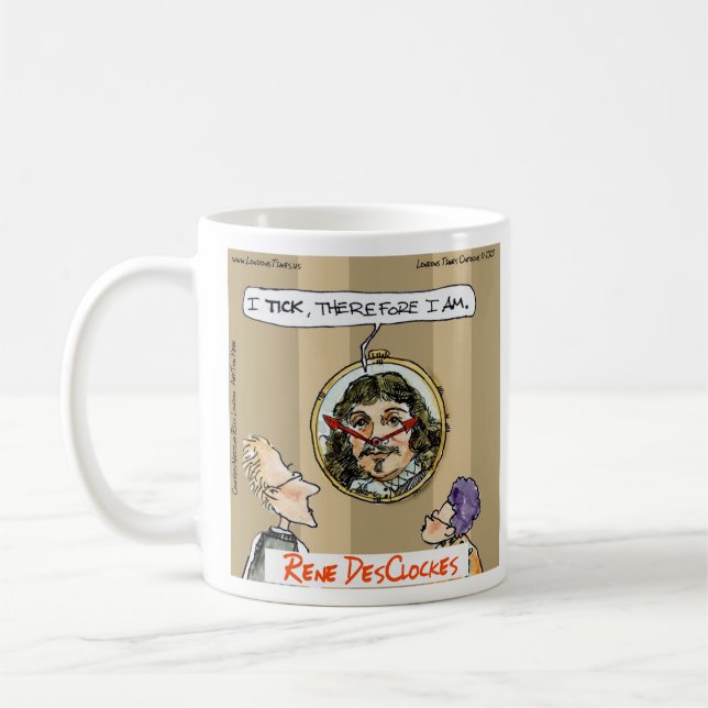 Rick London Cartoons Descartes Clock Comic Coffee Mug (Left)