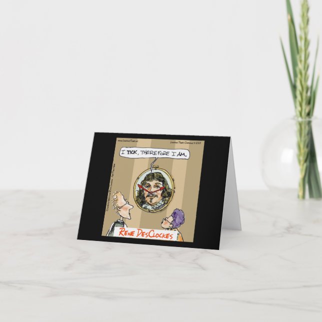 Rick London Cartoons Funny Descartes Clock Thank You Card (Front)