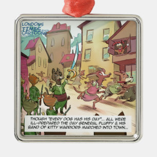 Rick London Funny Cats Vs Dogs Cartoon Metal Ornament