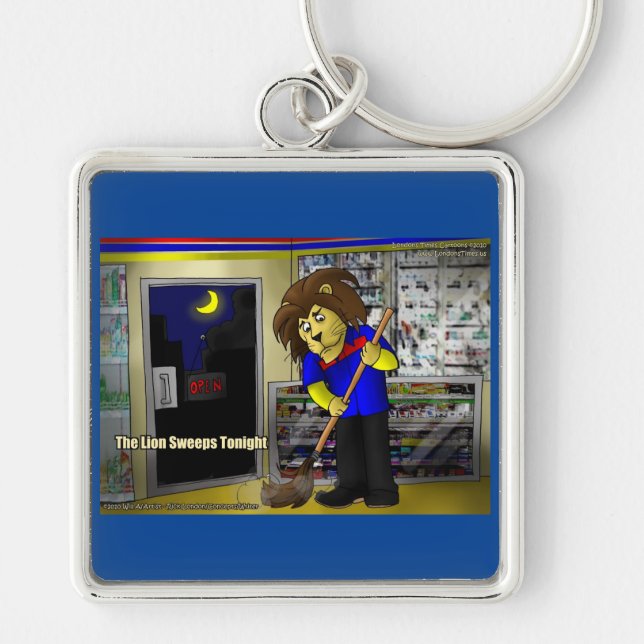 Rick London Funny "Lion Sweeps Tonight" Comic Keychain (Front)