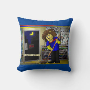 Rick London Funny "Lion Sweeps Tonight"  Throw Pillow