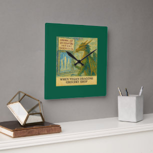 Rick London's Vegan Dragon Grocery Shopping Funny Square Wall Clock