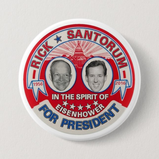 Rick Santorum 2016 3 Inch Round Button (Front)