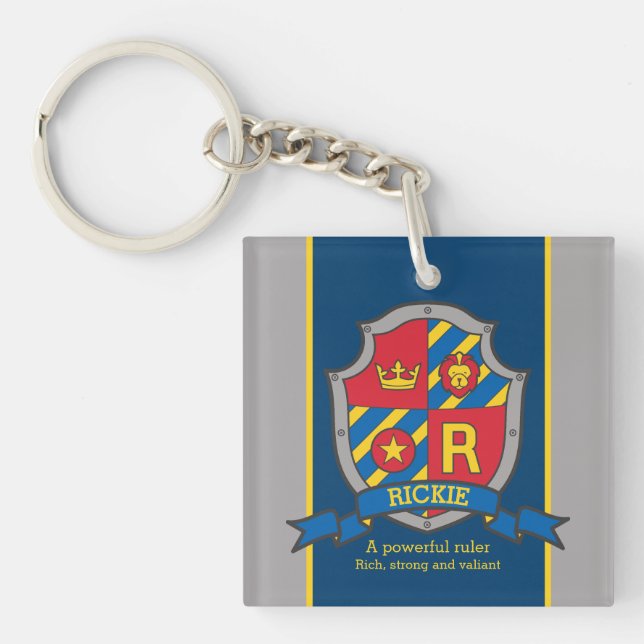 Rickie name meaning boys crest bear custom keychain (Front)