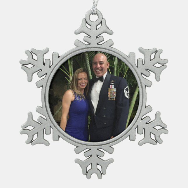Ricks Family Photo Template Snowflake Pewter Christmas Ornament (Front)