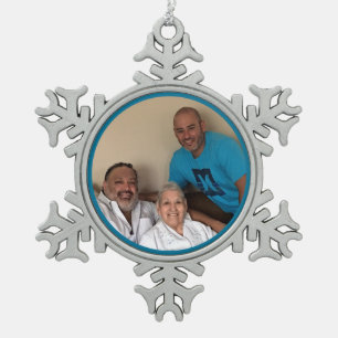 Ricky Trio Photo Template Snowflake Pewter Christmas Ornament