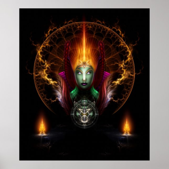 Riddian Queen Of Fire Fractal Art Composition Poster (Front)