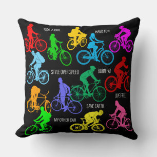 Ride a bike funny colourful elegant throw pillow