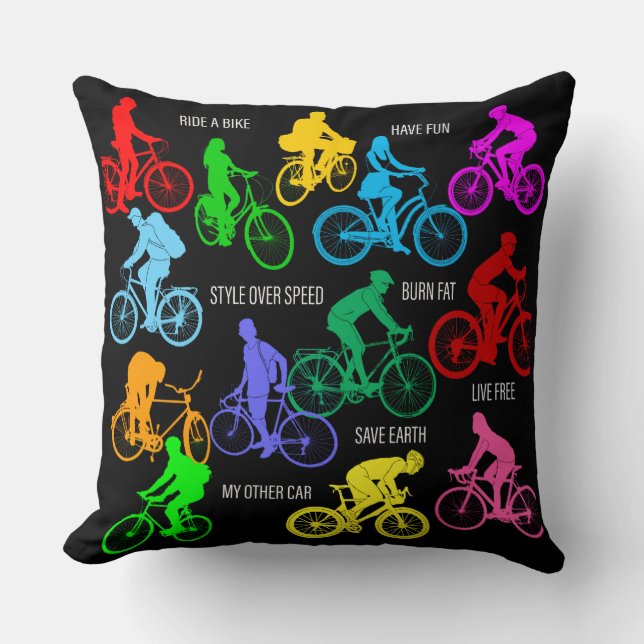 Ride a bike funny colourful elegant throw pillow (Front)