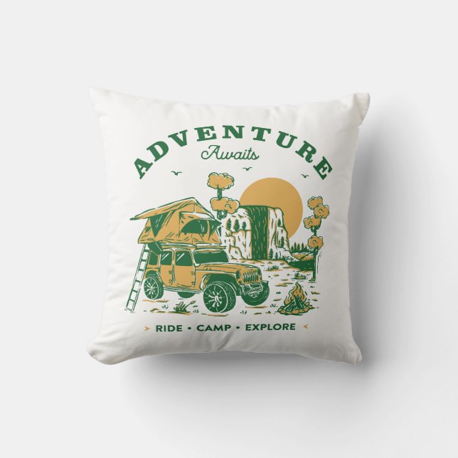 Ride Camp Explore Throw Pillow (Front)