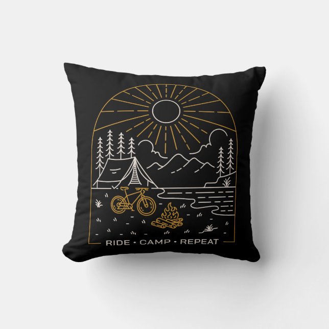 Ride Camp Repeat Throw Pillow (Front)