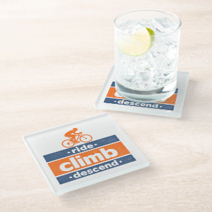 Ride Climb Descend Cycling Quote Vintage Glass Coaster