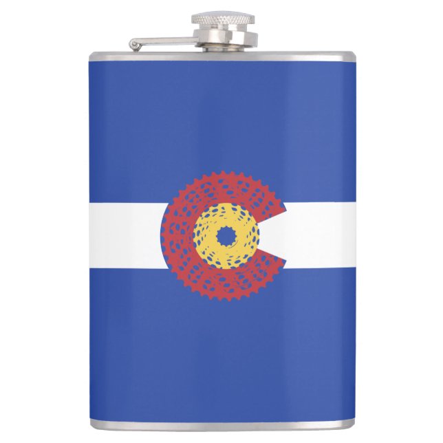 Ride Colorado (Bicycle Cassette) Hip Flask (Front)