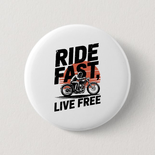 Ride Fast Live Free Bicyclist T-shirt 2 Inch Round Button (Front)