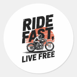 Ride Fast Live Free Bicyclist T-shirt Classic Round Sticker