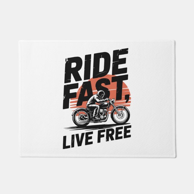 Ride Fast Live Free Bicyclist T-shirt Doormat (Front)