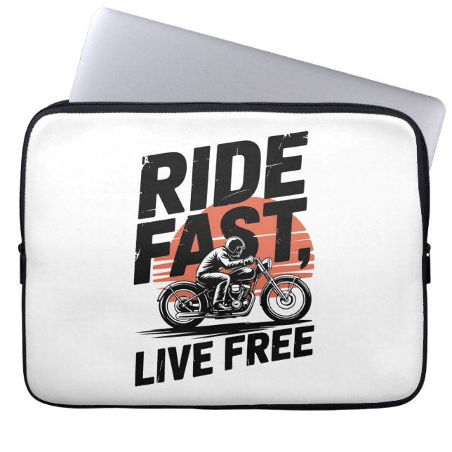 Ride Fast Live Free Bicyclist T-shirt Laptop Sleeve (Front)