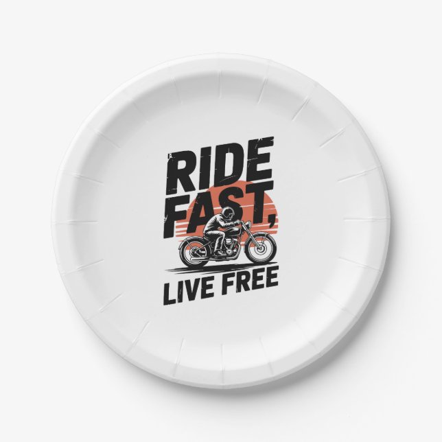Ride Fast Live Free Bicyclist T-shirt Paper Plate (Front)
